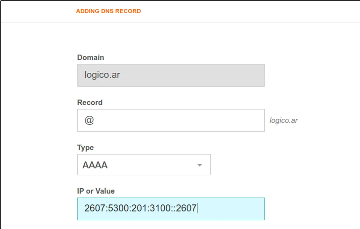 Agregar registros AAAA DNS VestaCP